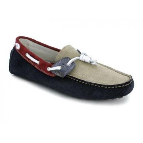 Bacco Bucci "Estoril" Navy / Tan Genuine Suede Leather Loafer Shoes
